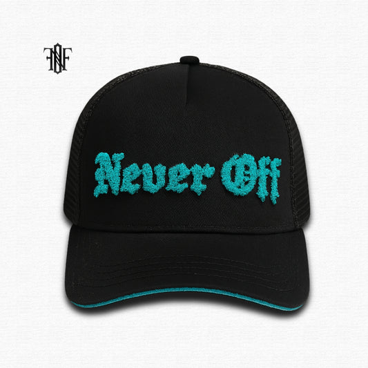 Gorra Never Off Black & Aqua Edition - Con Aplique en plata 925 Italiana